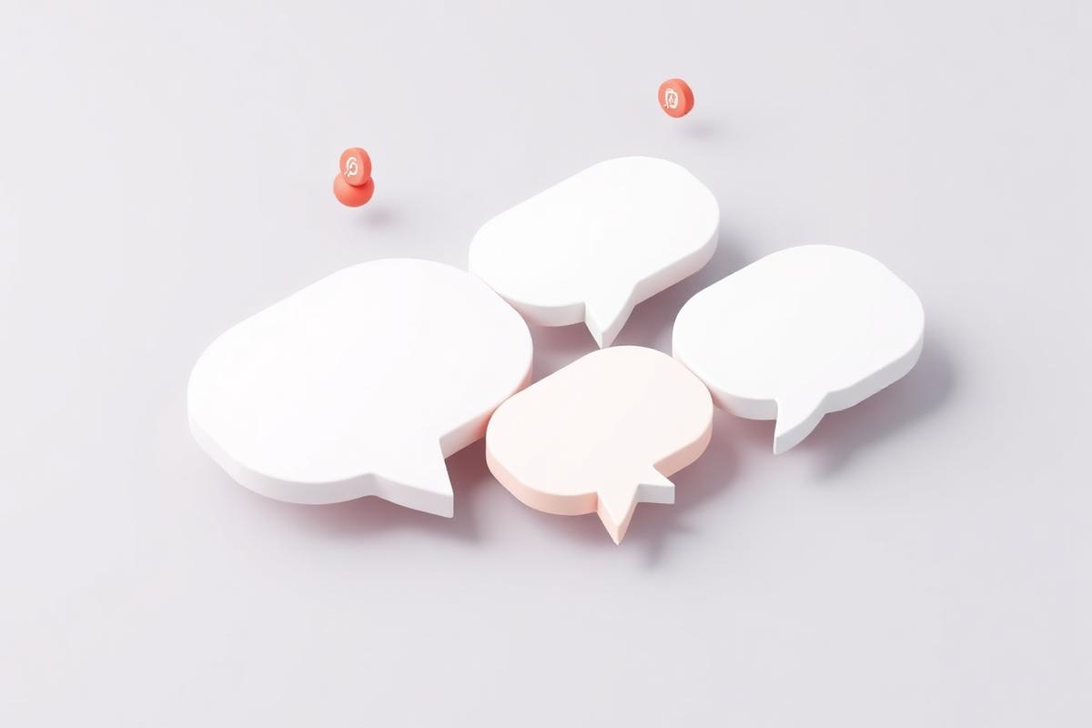 3D illustration of blank speech bubbles with small link markers floating above